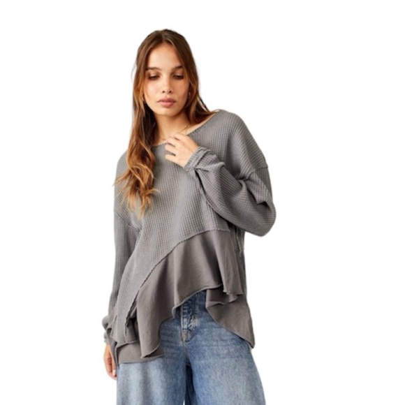 Free People Vada Thermal Oversized Top In Gray - Picture 1 of 3